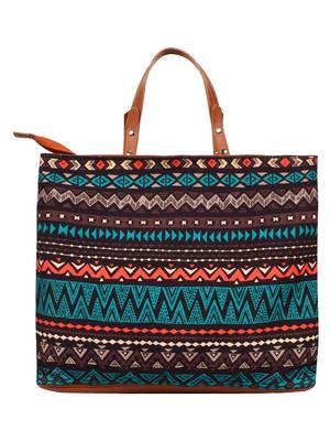 Geomat Digital Printed Canvas & PU Sling Bag Turquoise & Multi 1