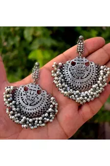 Silver look Chandbali Earrings