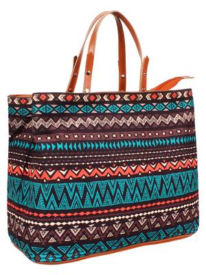 Geomat Digital Printed Canvas & PU Sling Bag Turquoise & Multi 2