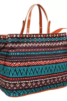 Geomat Digital Printed Canvas & PU Sling Bag Turquoise & Multi