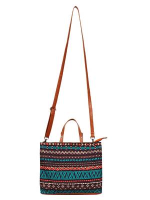 Geomat Digital Printed Canvas & PU Sling Bag Turquoise & Multi 3