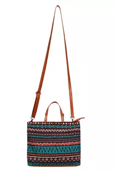 Geomat Digital Printed Canvas & PU Sling Bag Turquoise & Multi