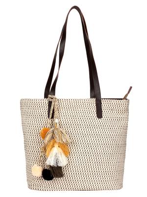 Modish Dobby Jacquard & PU Shoulder Bag Natural & Brown 1