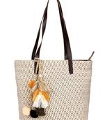 Modish Dobby Jacquard & PU Shoulder Bag Natural & Brown
