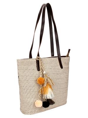 Modish Dobby Jacquard & PU Shoulder Bag Natural & Brown 2