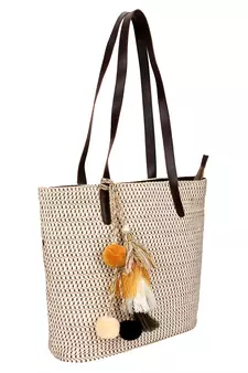 Modish Dobby Jacquard & PU Shoulder Bag Natural & Brown