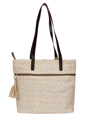 Modish Dobby Jacquard & PU Shoulder Bag Natural & Brown 3