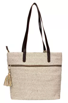 Modish Dobby Jacquard & PU Shoulder Bag Natural & Brown