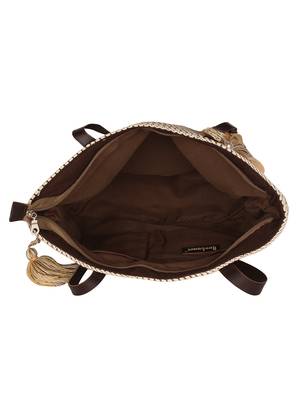 Modish Dobby Jacquard & PU Shoulder Bag Natural & Brown 4
