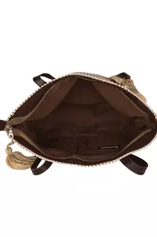 Modish Dobby Jacquard & PU Shoulder Bag Natural & Brown