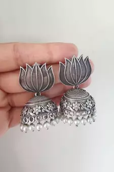 Antique Lotus Jhumka Earrings