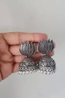 Antique Lotus Jhumka Earrings