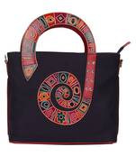 Anekaant Modish Cotton Canvas & Leather Satchel Bag Navy & Maroon