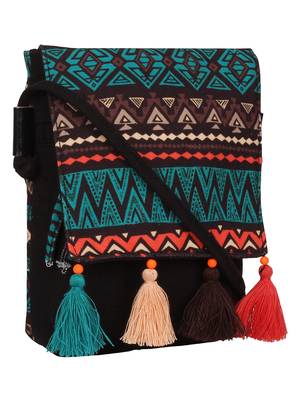 Geomat Digital Printed Cotton Canvas Sling Bag Black, Green & Multi 2