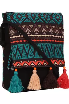 Geomat Digital Printed Cotton Canvas Sling Bag Black, Green & Multi