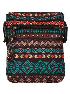 Geomat Digital Printed Cotton Canvas Sling Bag Black, Green & Multi 3