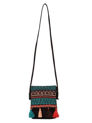 Geomat Digital Printed Cotton Canvas Sling Bag Black, Green & Multi 4