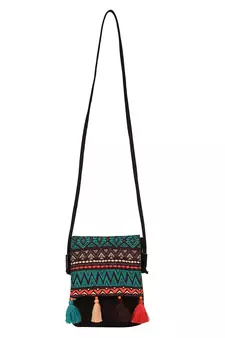 Geomat Digital Printed Cotton Canvas Sling Bag Black, Green & Multi