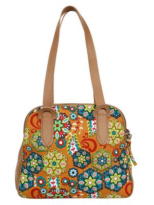 Anekaant Florid Printed Canvas & PU Shoulder Bag Beige & Multi 3