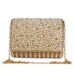 Anekaant Coffer Sequines Embellished Faux Silk Clutch Natural & Gold