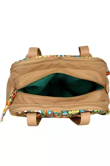 Anekaant Florid Printed Canvas & PU Shoulder Bag Beige & Multi