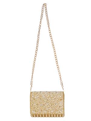 Anekaant Coffer Sequines Embellished Faux Silk Clutch Natural & Gold 4