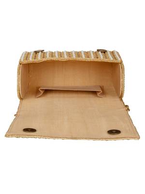 Anekaant Coffer Sequines Embellished Faux Silk Clutch Natural & Gold 5