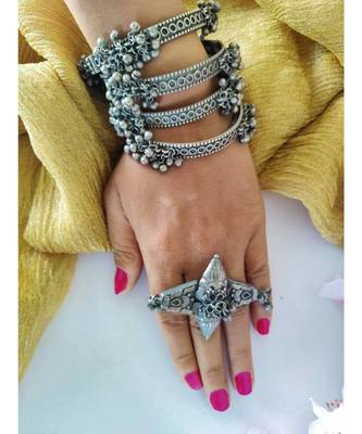 Antique Ghunghroo Kada With Ring 3