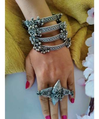 Antique Ghunghroo Kada With Ring 4