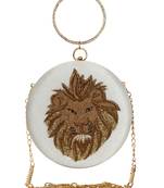 Anekaant Zodiac Embellished Faux Silk Clutch-Leo (Natrual & Gold)