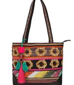 Anekaant Geomat Acrylic Jacquard & PU Shoulder Bag Black & Multi