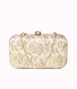 Anekaant Tulle Sequines Embroidered Faux Silk Clutch Natural & Gold