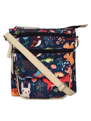 Modish Digital Printed Canvas & PU Sling Bag Navy & Multi 1