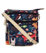 Modish Digital Printed Canvas & PU Sling Bag Navy & Multi