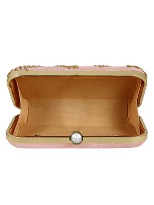 Anekaant Adorn Embellished Faux Silk Clutch Pastel Pink & Gold 5