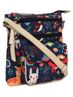 Modish Digital Printed Canvas & PU Sling Bag Navy & Multi 2