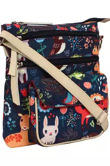 Modish Digital Printed Canvas & PU Sling Bag Navy & Multi