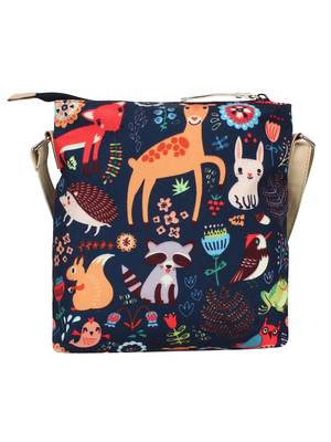 Modish Digital Printed Canvas & PU Sling Bag Navy & Multi 3