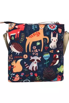 Modish Digital Printed Canvas & PU Sling Bag Navy & Multi