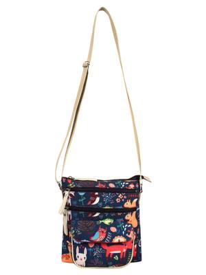 Modish Digital Printed Canvas & PU Sling Bag Navy & Multi 4