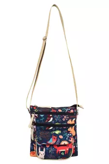 Modish Digital Printed Canvas & PU Sling Bag Navy & Multi