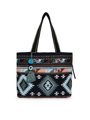 Anekaant Geomat Blue & Multi Cotton Jacquard Tote Bag 1