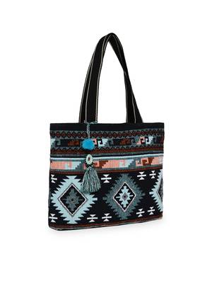 Anekaant Geomat Blue & Multi Cotton Jacquard Tote Bag 2