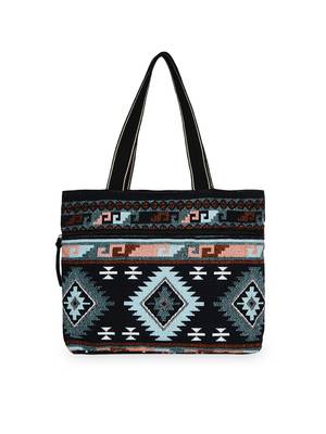 Anekaant Geomat Blue & Multi Cotton Jacquard Tote Bag 3