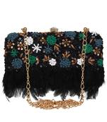 Anekaant Quill Sequines Embroidered Faux Silk Clutch Black & Multi