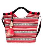 Anekaant Streak Cotton Lurex & PU Shoulder Bag Pink & Multi