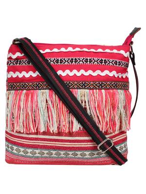 Anekaant Streak Jacquard & PU Sling Bag Pink & Multi 1
