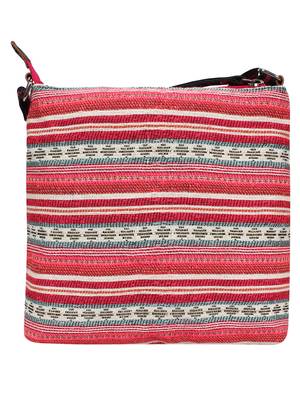 Anekaant Streak Jacquard & PU Sling Bag Pink & Multi 3