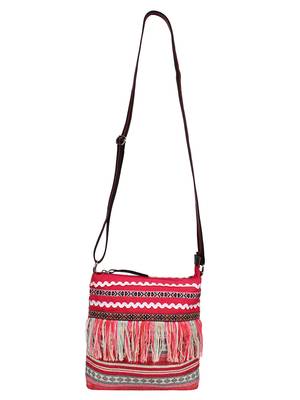 Anekaant Streak Jacquard & PU Sling Bag Pink & Multi 4