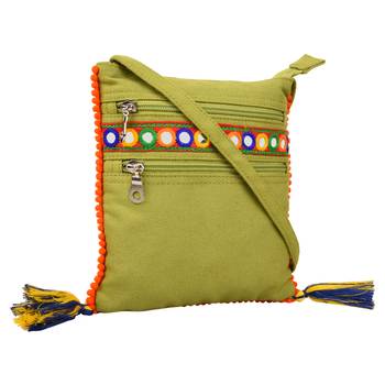 Frill Green Canvas Tassel Sling Bag 2